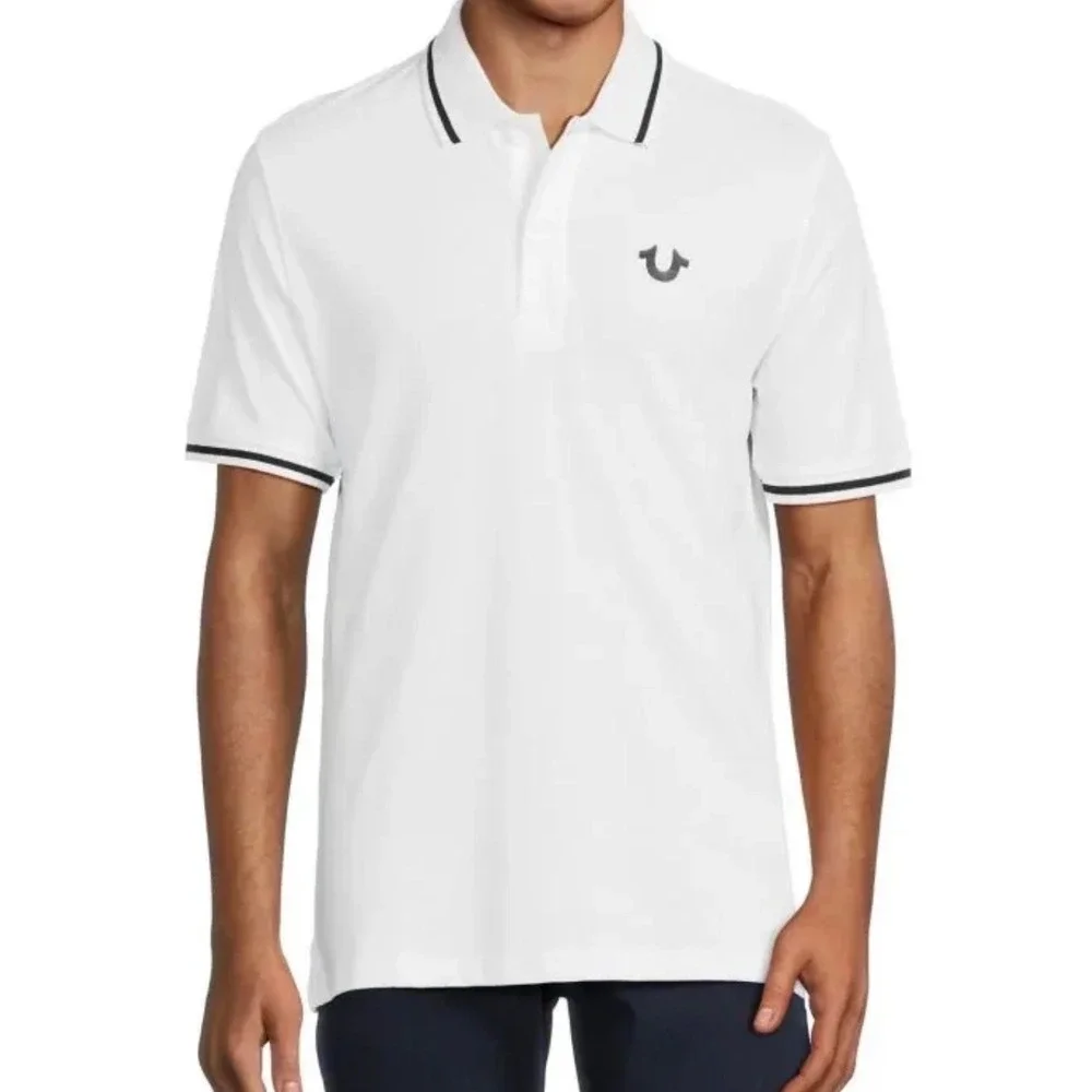 True Religion Men's Crafted With Pride Polo Shirt White with Black Trim Size XXL